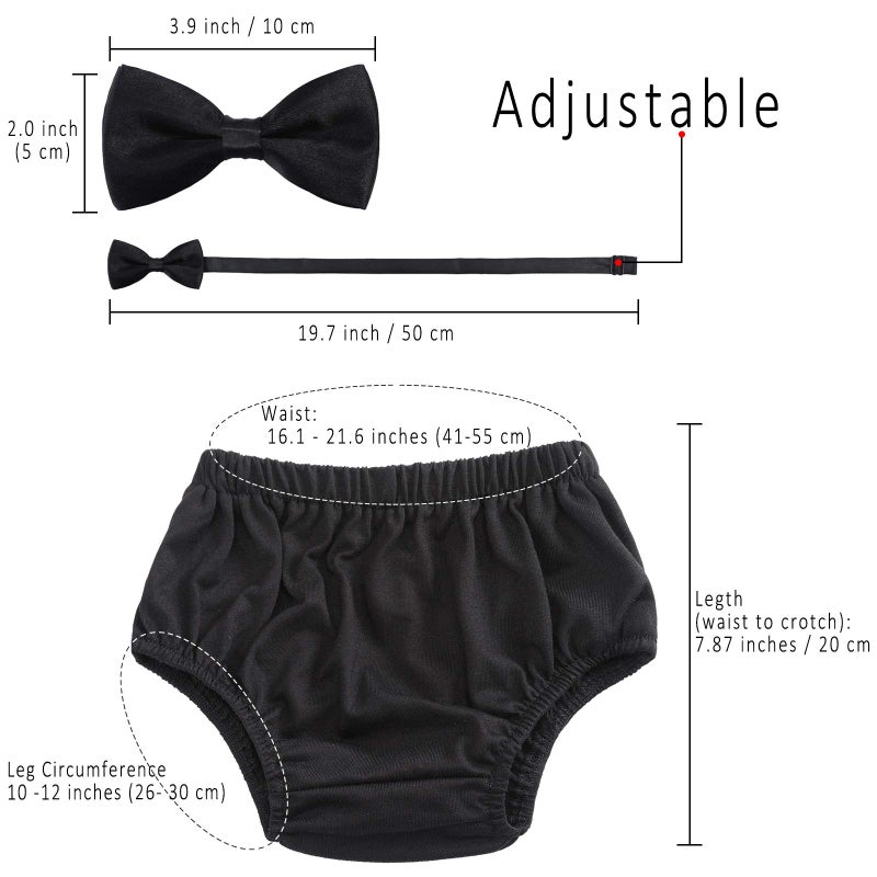 WELROG Baby Boys First Birthday Cake Smash Outfit Bow Tie Suspenders Bloomers Birthday Hat Sparkle Gold Set (Black) - Image 4
